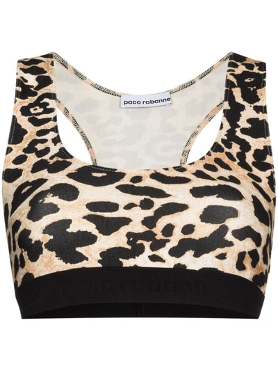 Shop Rabanne Top Milano In Jersey Animalier In Brown