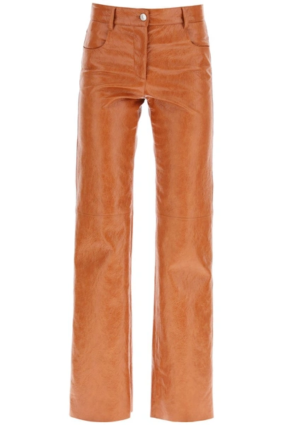 Shop Msgm Grained Faux Leather Trousers In Honey