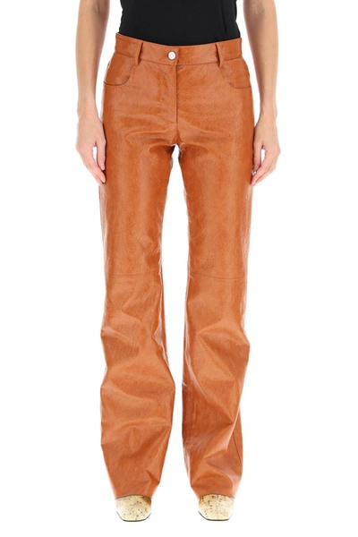 Shop Msgm Grained Faux Leather Trousers In Honey