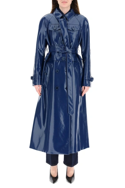 Shop Burberry Coated Trench Coat In Ink Blue