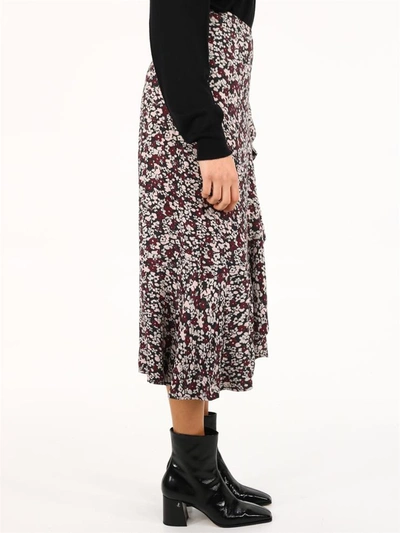 Shop Ganni Floral Crepe Skirt In Bordeaux
