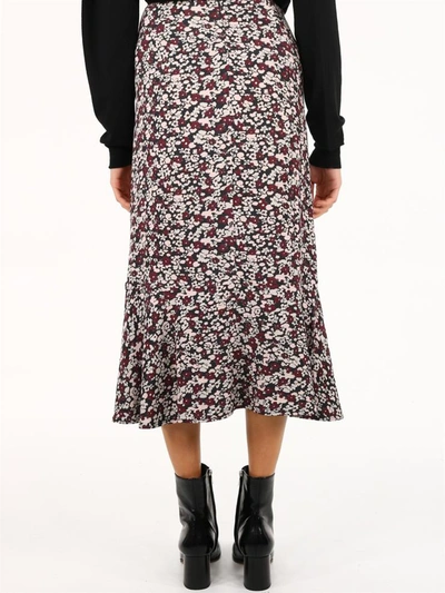 Shop Ganni Floral Crepe Skirt In Bordeaux