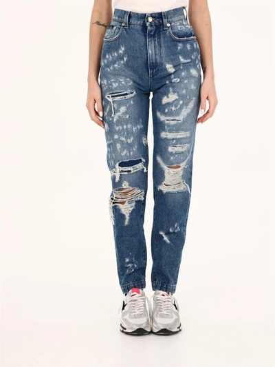 Shop Dolce & Gabbana Distressed Denim Jeans In Light Blue