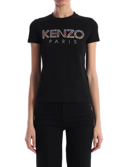 Shop Kenzo T-shirt Sequins Logo In Black