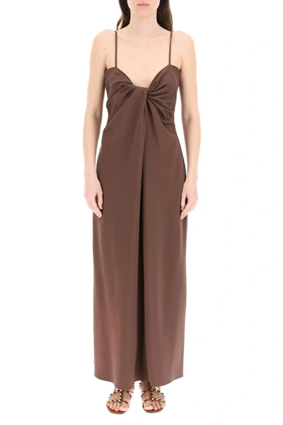 Shop Valentino Long Cady Dress In Cacao