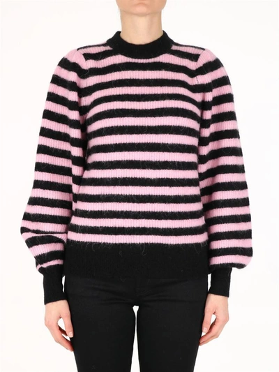 Shop Ganni Soft Wool Striped Sweater In Black