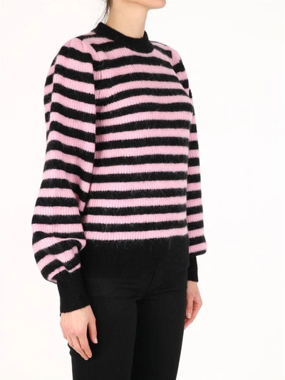 Shop Ganni Soft Wool Striped Sweater In Black