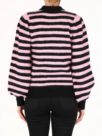 Shop Ganni Soft Wool Striped Sweater In Black