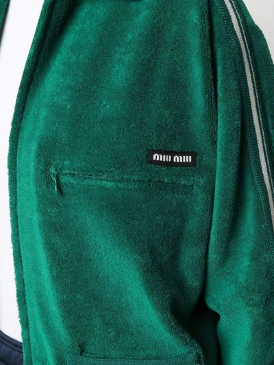 Shop Miu Miu Stripe Detailed Bomber Jacket In Naturale Nero