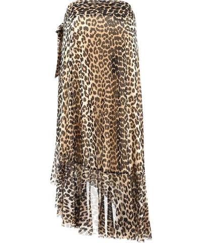 Shop Ganni Wrap Leopard Skirt In Beige