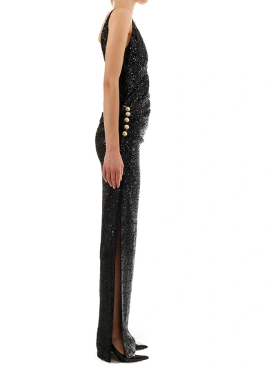 Shop Balmain Sequins Long Dress In Black