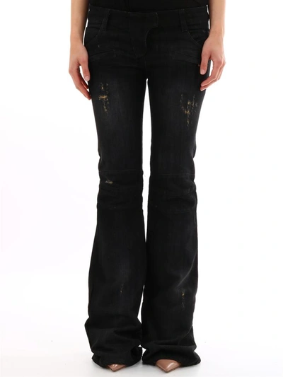 Shop Balmain Flared Jeans Dark Denim In Black