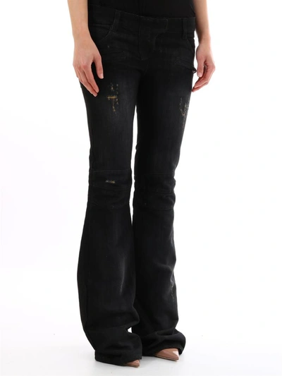 Shop Balmain Flared Jeans Dark Denim In Black