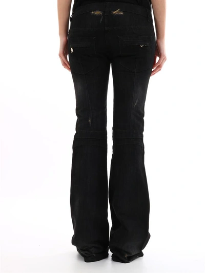 Shop Balmain Flared Jeans Dark Denim In Black