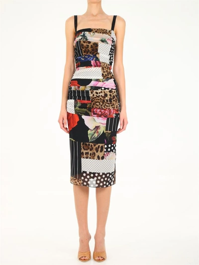 Shop Dolce & Gabbana Chiffon Patchwork Dress In Multicolor