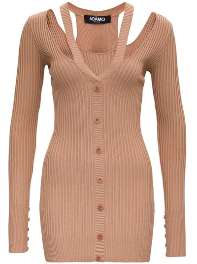 Shop Adamo Beige Ribbed Knit Dress