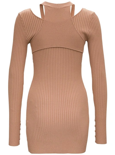 Shop Adamo Beige Ribbed Knit Dress