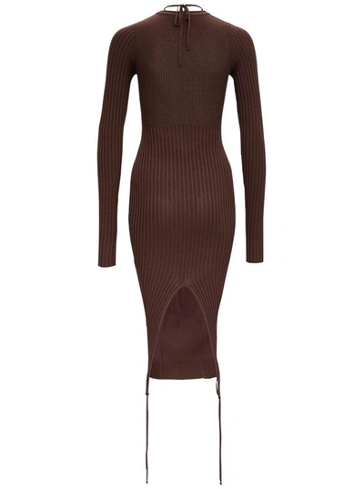 Shop Adamo Cut-out Dress In Brown Ribbed Knit In Beige