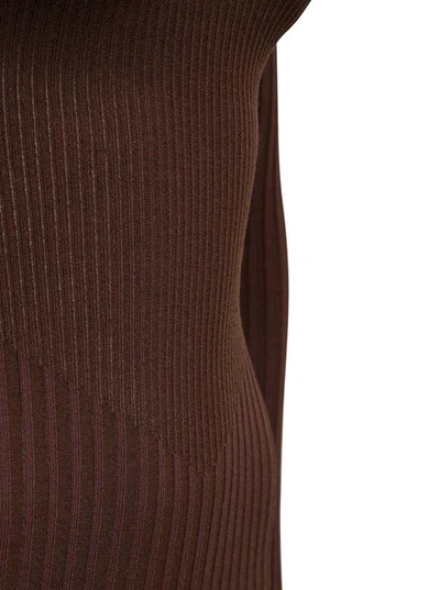 Shop Adamo Cut-out Dress In Brown Ribbed Knit In Beige