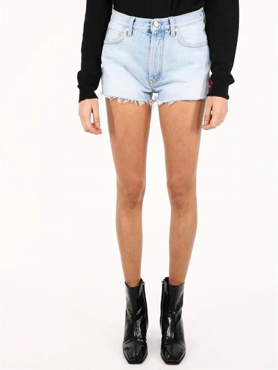 Shop Off-white Denim Shorts Light Blue