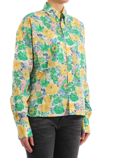 Shop Plan C Floral Print Cotton Shirt In Multicolor