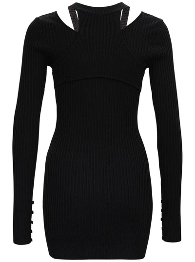 Shop Adamo Black Ribbed Knit Dress