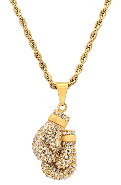 Hmy Jewelry 18k Yellow Gold Plated Pave Cz Boxing Gloves Pendant Necklace In Yellow