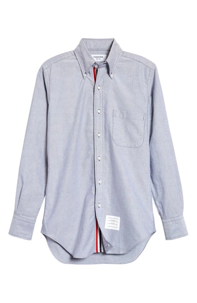 Shop Thom Browne Extra Trim Fit Oxford Shirt With Grosgrain Trim In Navy
