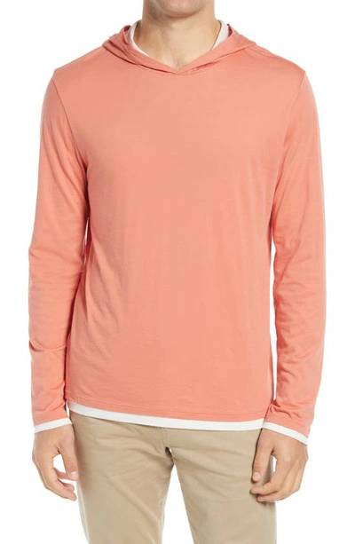 Shop Vince Double Layer Hoodie In Blood Orange/ Off White