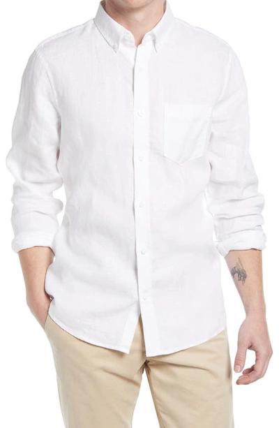 Shop Nordstrom Trim Fit Solid Linen Button-down Shirt In White