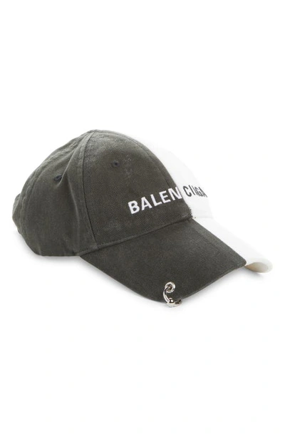 Shop Balenciaga 50/50 Logo Baseball Cap In Black/ White