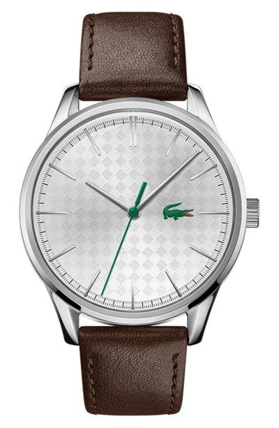 Shop Lacoste Vienna Leather Strap Watch, 42mm In Silver