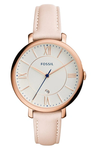 Shop Fossil 'jacqueline' Leather Strap Watch, 36mm In Blush/ White