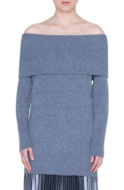 Shop Akris Punto Off The Shoulder Wool & Cashmere Pullover In Silver
