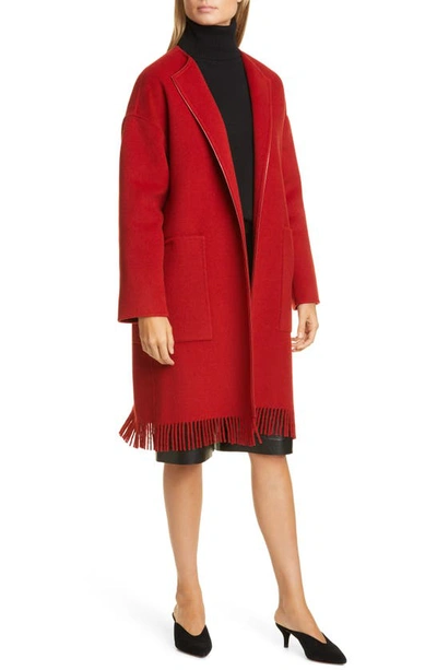 Shop Lafayette 148 Barnett Fringe Trim Cashmere Coat In Red Rock