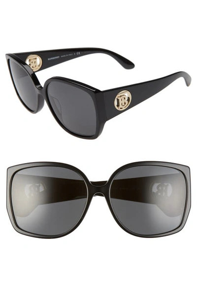 Shop Burberry 61mm Square Sunglasses In Black/ Black Solid