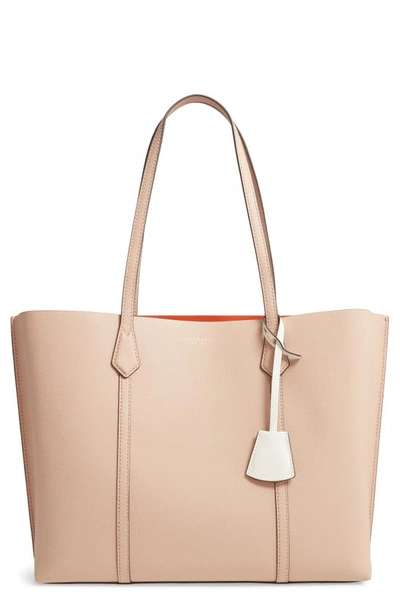 Shop Tory Burch Perry Leather Tote In Devon Sand