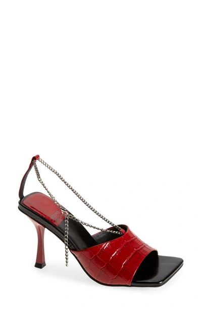 Shop Jeffrey Campbell Ameline Chain Strap Sandal In Red Croco/ Silver Leather