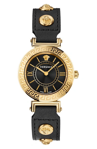 Shop Versace Tribute Leather Strap Watch, 35mm In Gold
