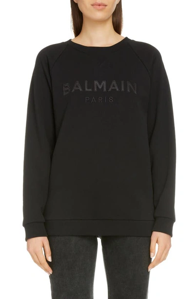 Shop Balmain Satin Logo Sweatshirt In Noir/ Noir