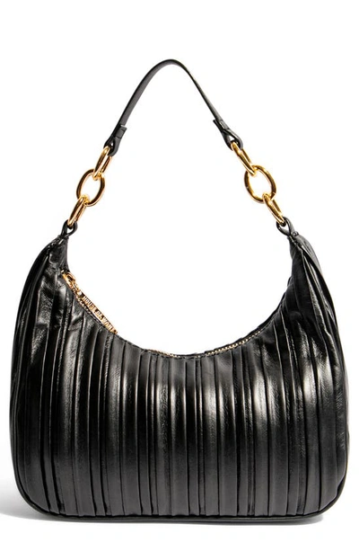 Shop House Of Want Newbie Vegan Leather Shoulder Bag In Black Pleated