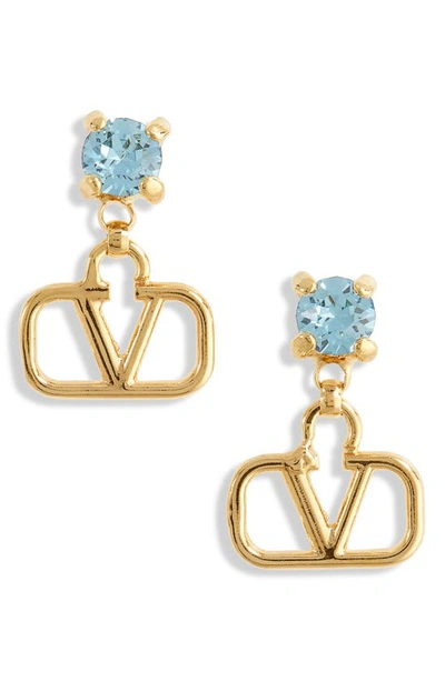 Shop Valentino Crystal Logo Drop Earrings In Acquamarina