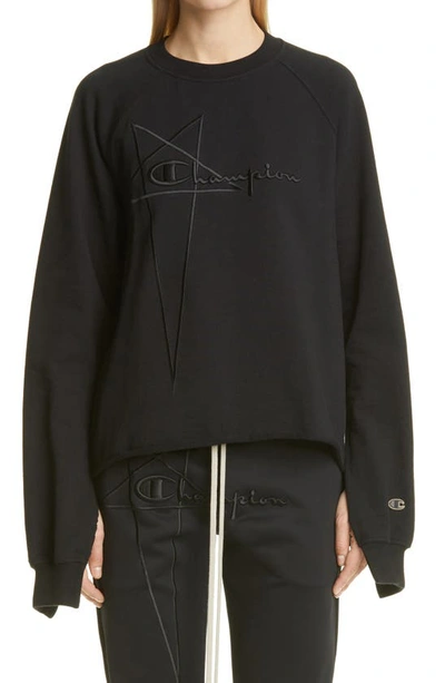 Shop Rick Owens X Champion Vega Split Sleeve Embroidered Logo Sweatshirt In Black