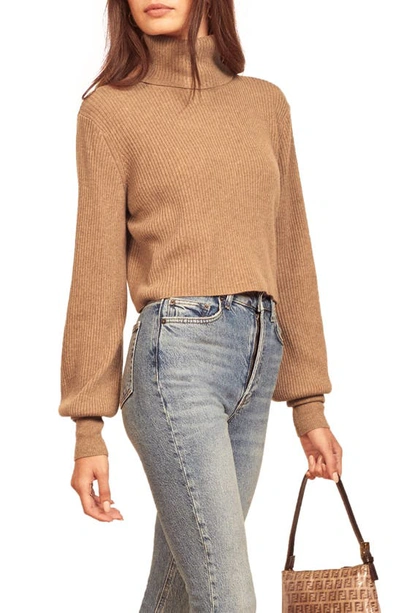 Shop Reformation Luisa Crop Cashmere Blend Sweater In Camel