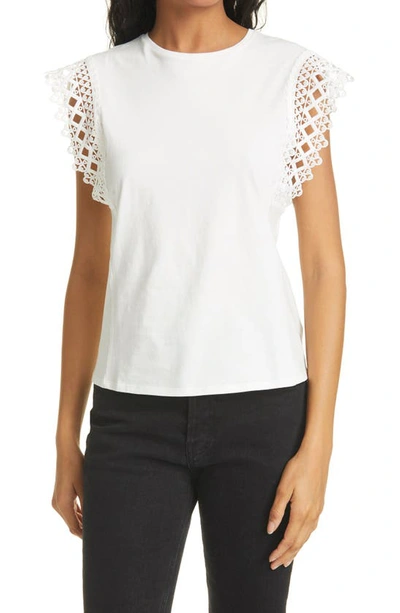 Shop Ted Baker Lace Sleeve Cotton Top In White
