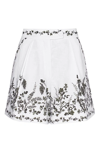 Shop Erdem Howard Wild Fern Linen Shorts In White / Green