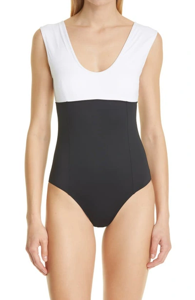 Shop Max Mara Etra Colorblock One-piece Swimsuit In Black
