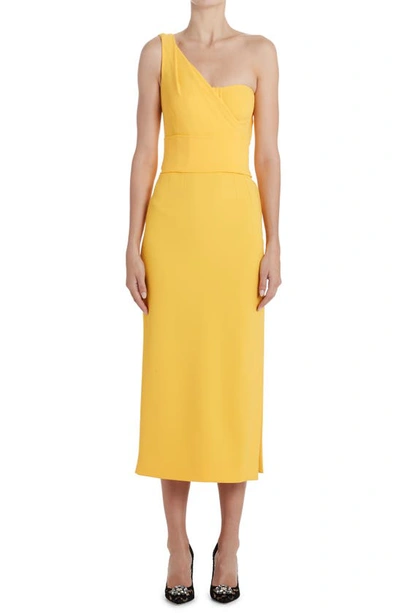 Shop Dolce & Gabbana Tubino One-shoulder Cady Dress In Yellow