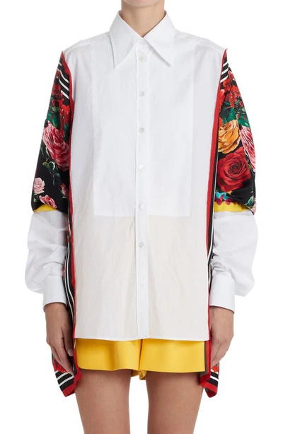 Shop Dolce & Gabbana Floral & Stripe Twill Insets Poplin Shirt In Multi