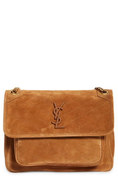 Shop Saint Laurent Medium Niki Suede Shoulder Bag In Light Brown